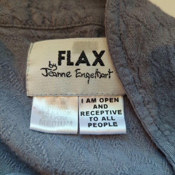 FLAX Jeanne Engelhart Button Down Shirt Blouse Womens Medium Lagenlook Blue Gray - Picture 5 of 6